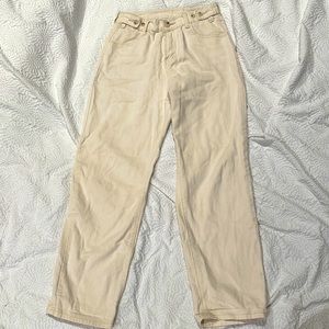 High waisted and adjustable waist cream colored jeans